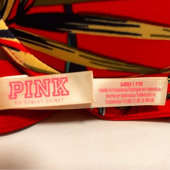 PINK by Victoria Secret Wear Everywhere Push Bra, 34DD, Red with bright Print - Picture 4 of 6